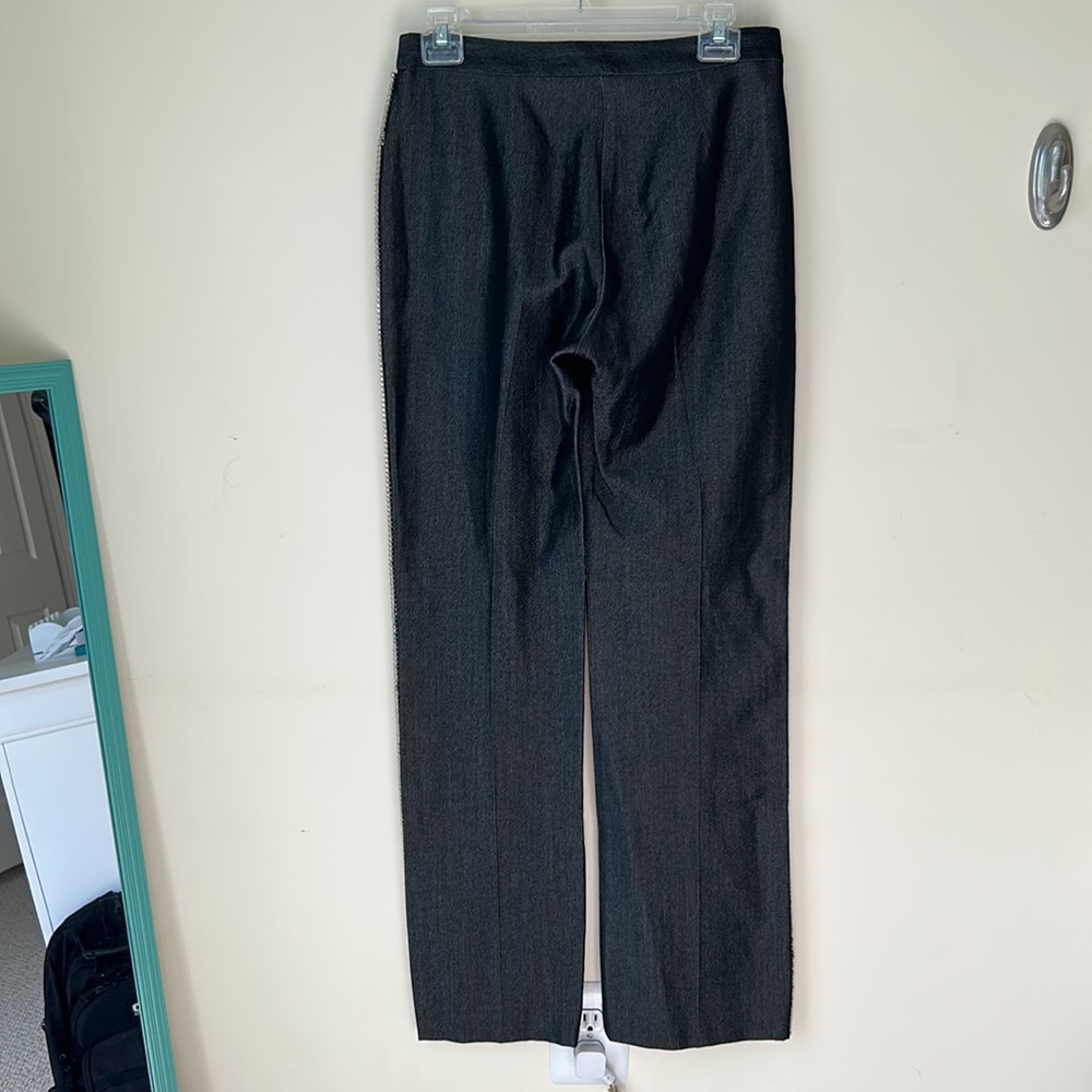 Trina Turk Gray Wool Blend Crystal Tuxedo Stripe Pants - Picture 4 of 8